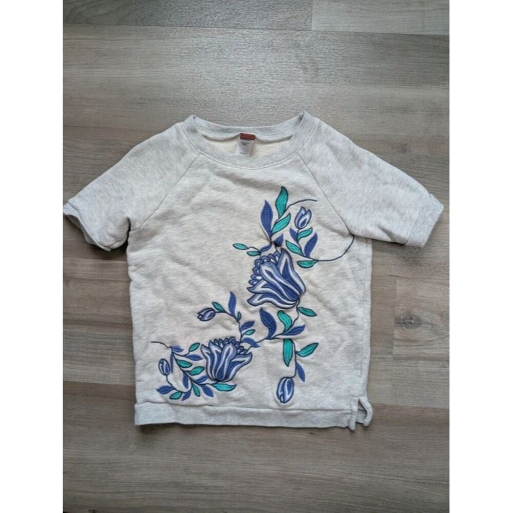 Tea Collection Floral Embroidered Terry T-shirt, 6Y (U1)